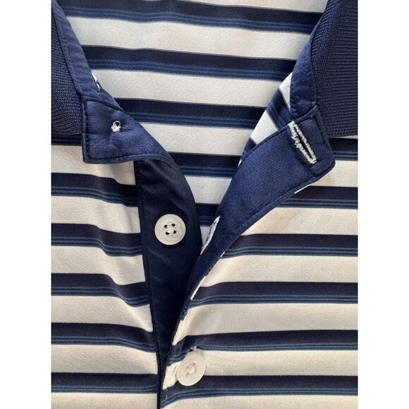 Adidas Polo Shirt Mens XXL Performance Navy White Striped 2XL Logo Golf Sports - Picture 4 of 15